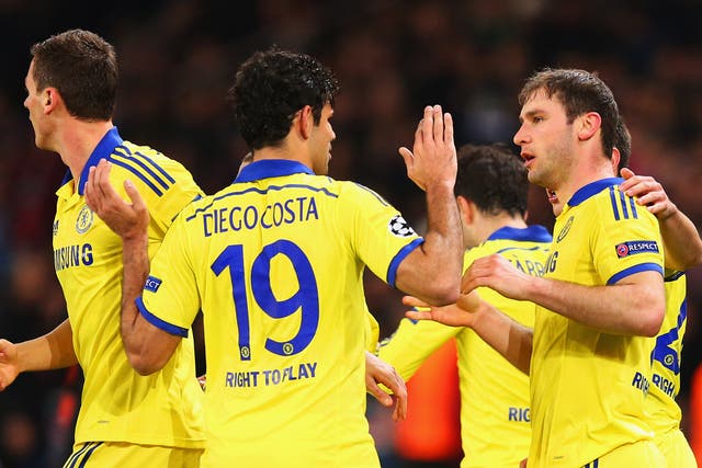 Branislav Ivanovic and his Chelsea team-mates celebrate the opening goal