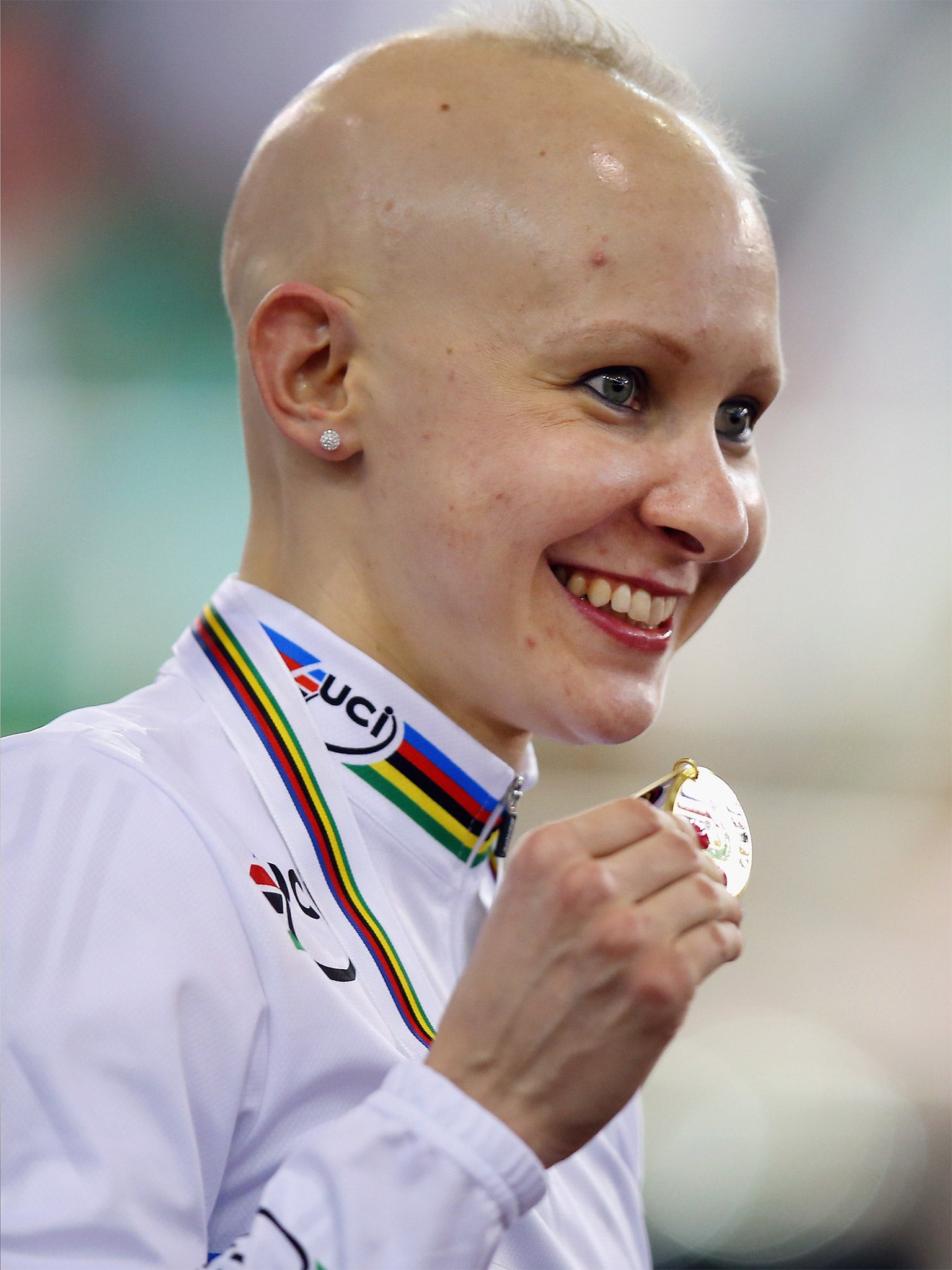 Joanna Rowsell smiles after winning one of her two gold medals at last year’s World Championships in Cali (Getty)