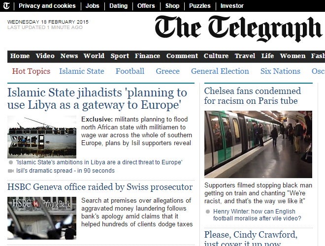 A screen grab of Telegraph.co.uk taken at 11am this morning