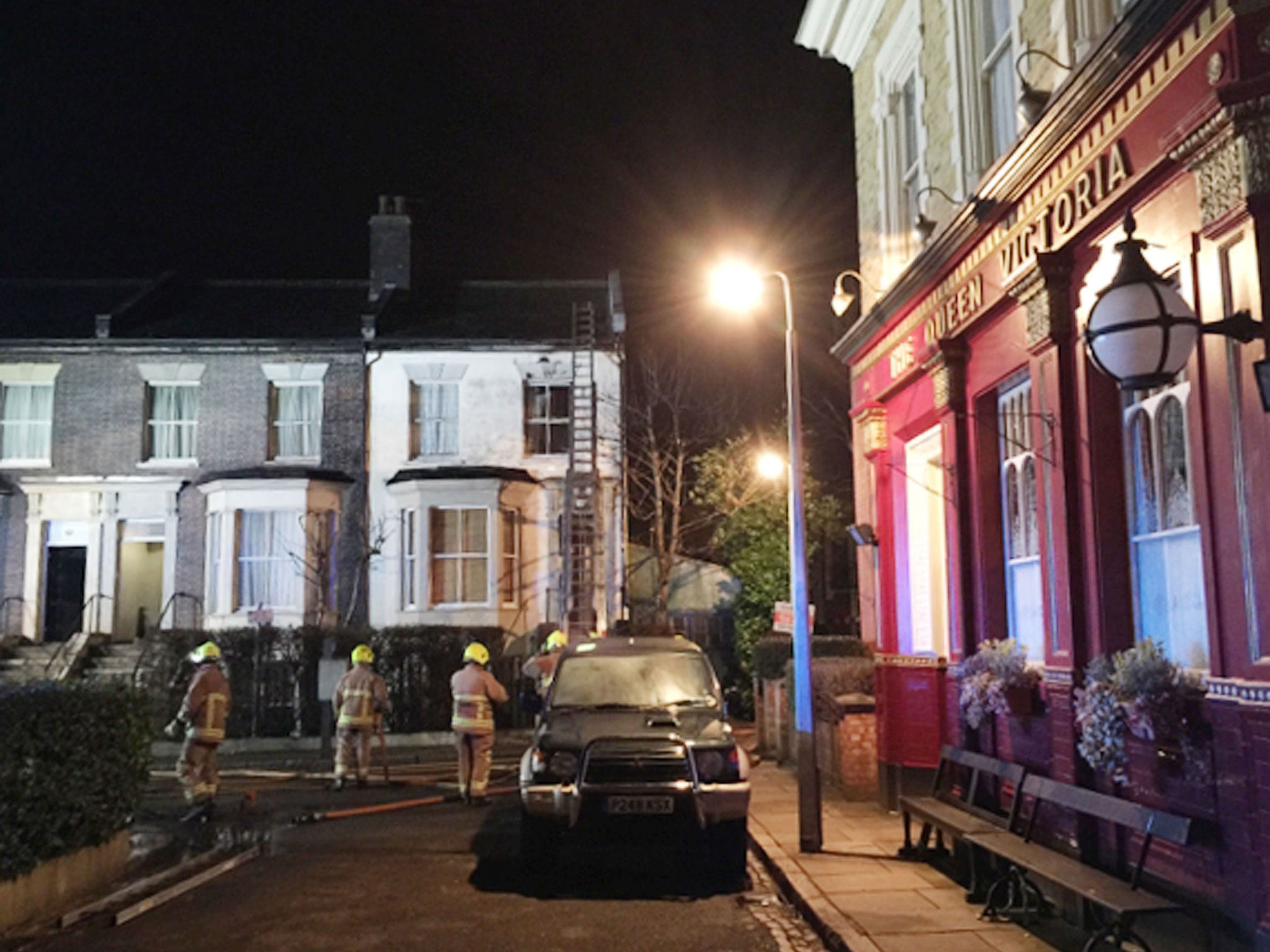 Hertfordshire Fire and Rescue attend the scene of a fire on the EastEnders set