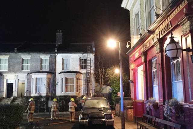 Hertfordshire Fire and Rescue attend the scene of a fire on the EastEnders set