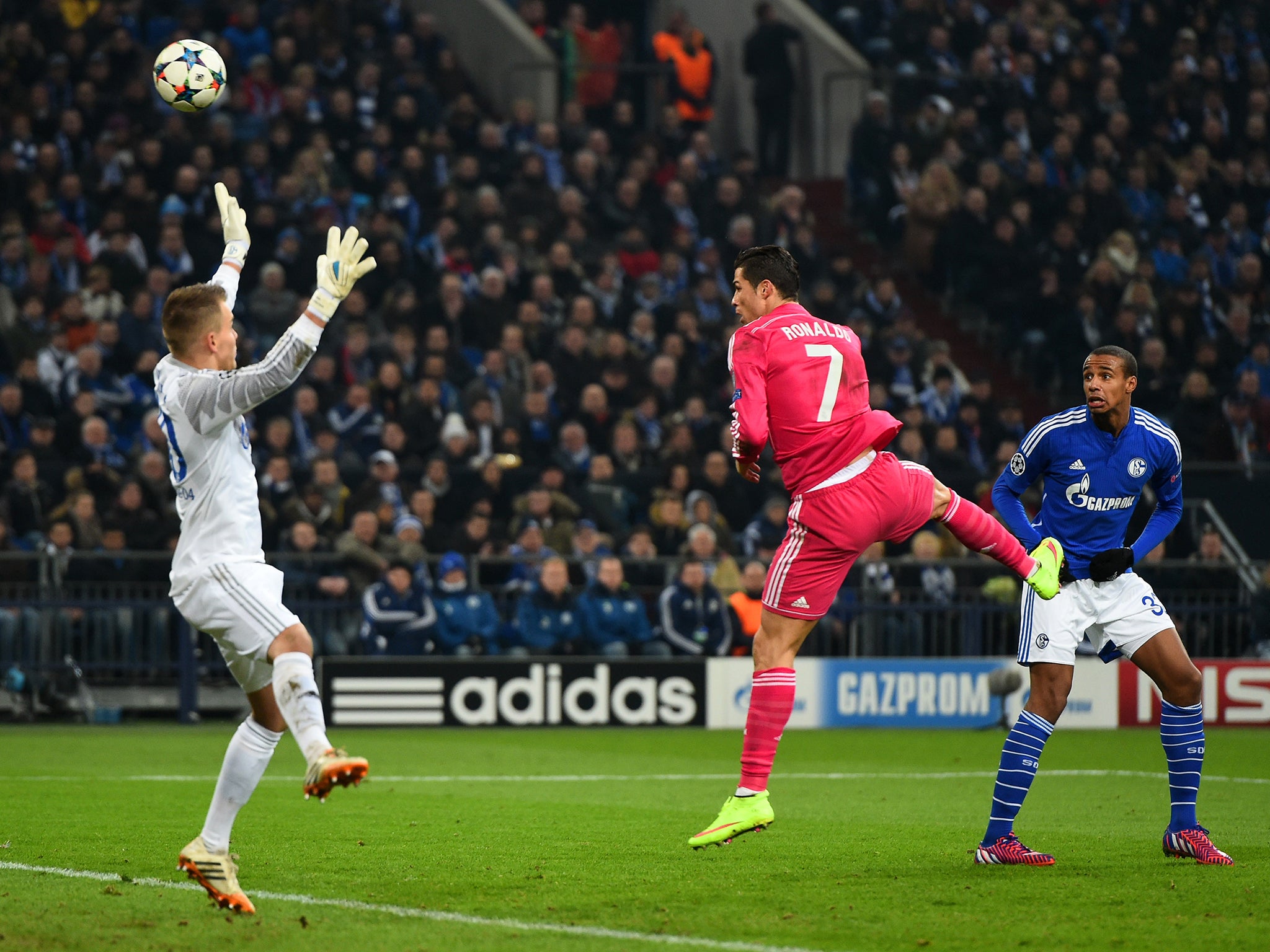 Cristiano Ronaldo scores the opening goal against Schalke