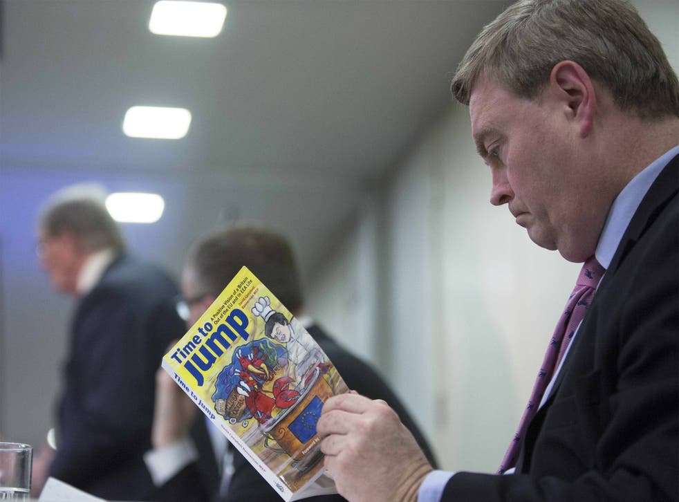 Conservative MEP David Campbell Bannerman with a copy of his book, 'Time to Jump'