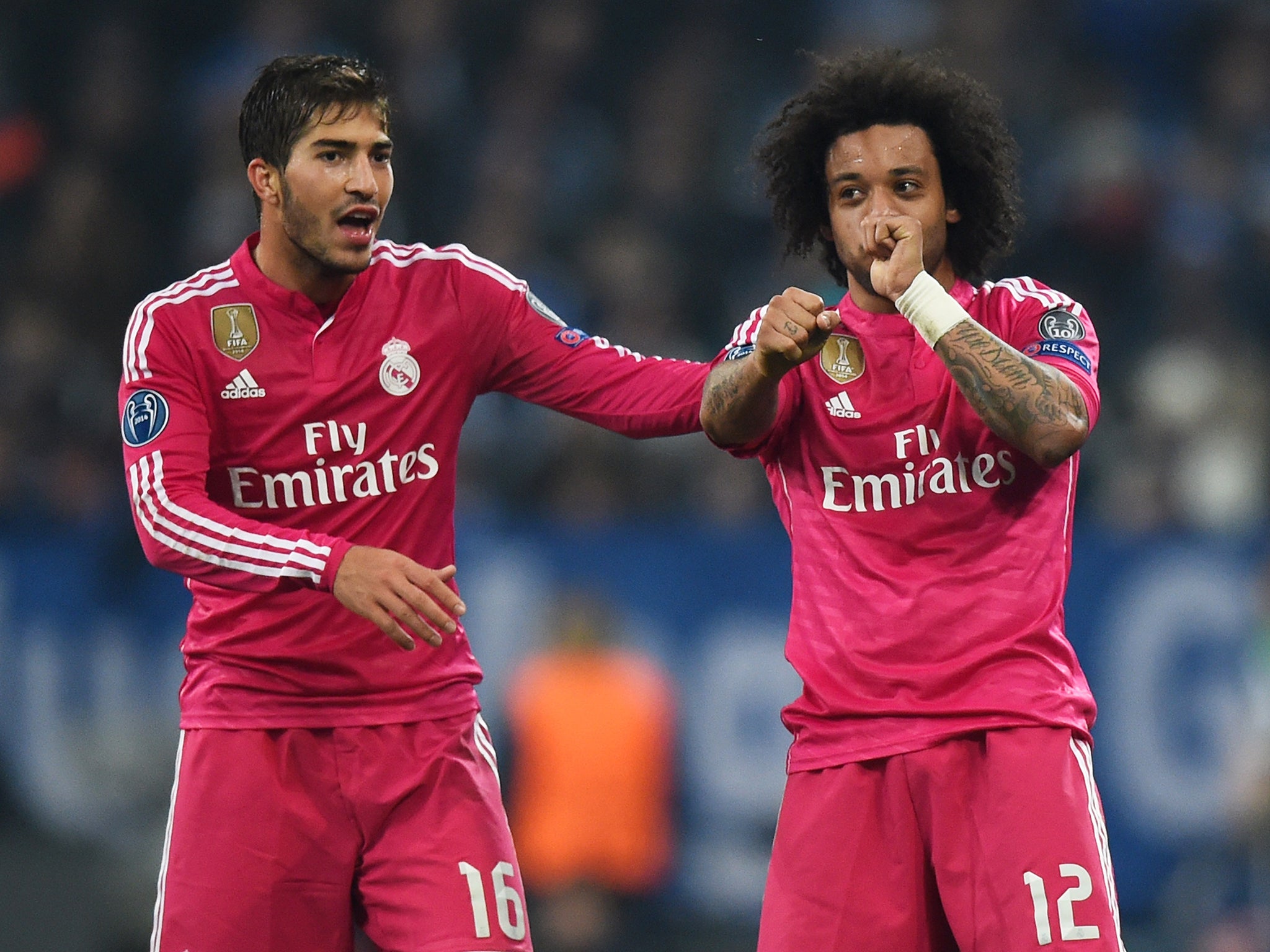 Marcelo celebrates scoring Real Madrid's second goal