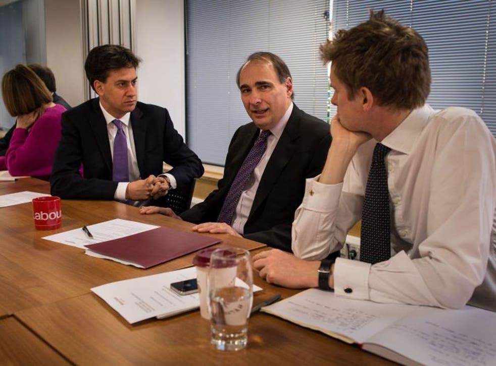 Yes we can: David Axelrod, centre, tries out his campaign slogans on Ed Miliband and Tristram Hunt