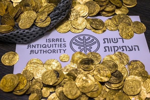 Around 2,000 gold coins were discovered off of Israel's Mediterranean coast (Getty)