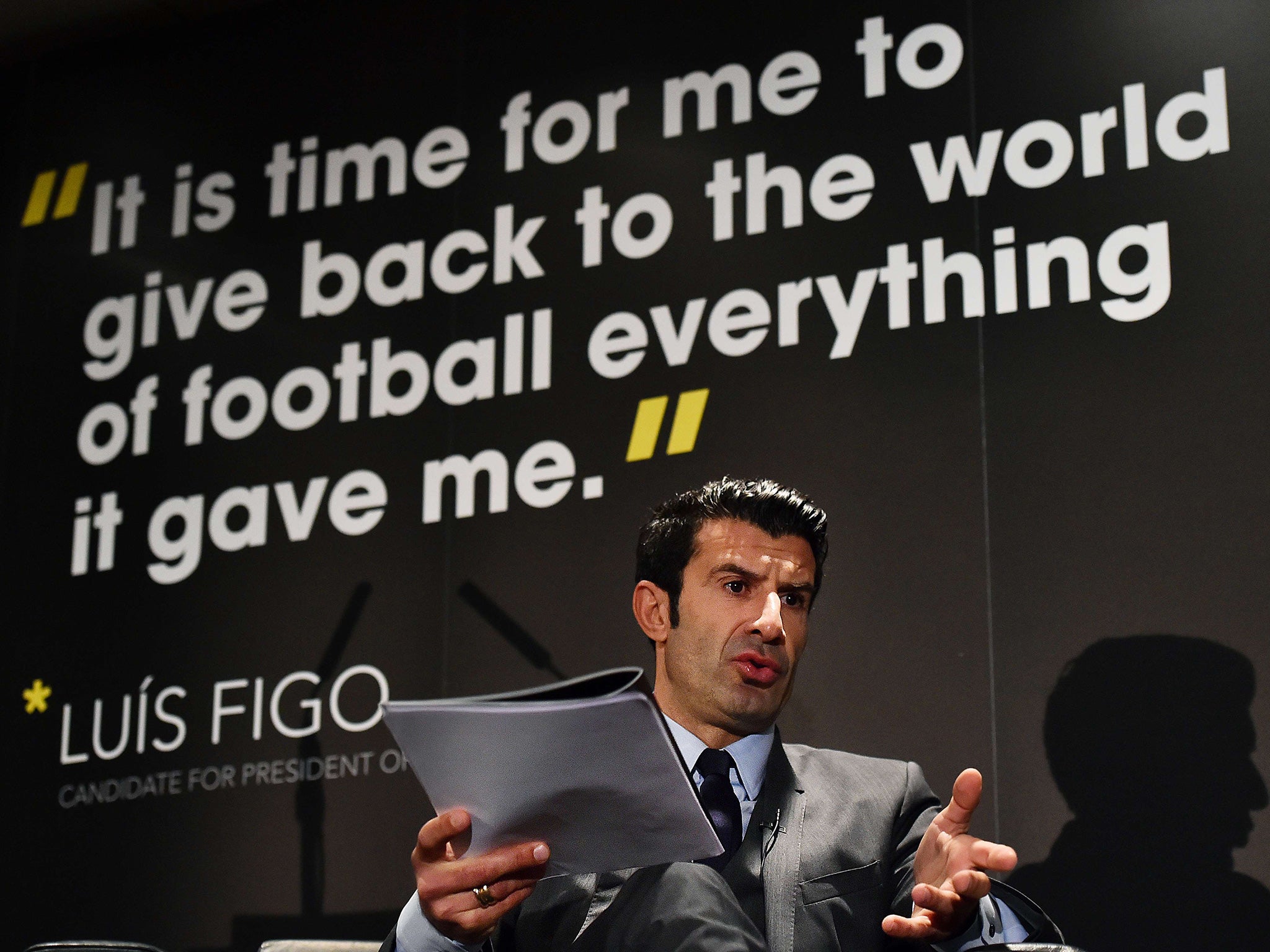 Luis Figo is one of Sepp Blatter’s three opponents in the May election