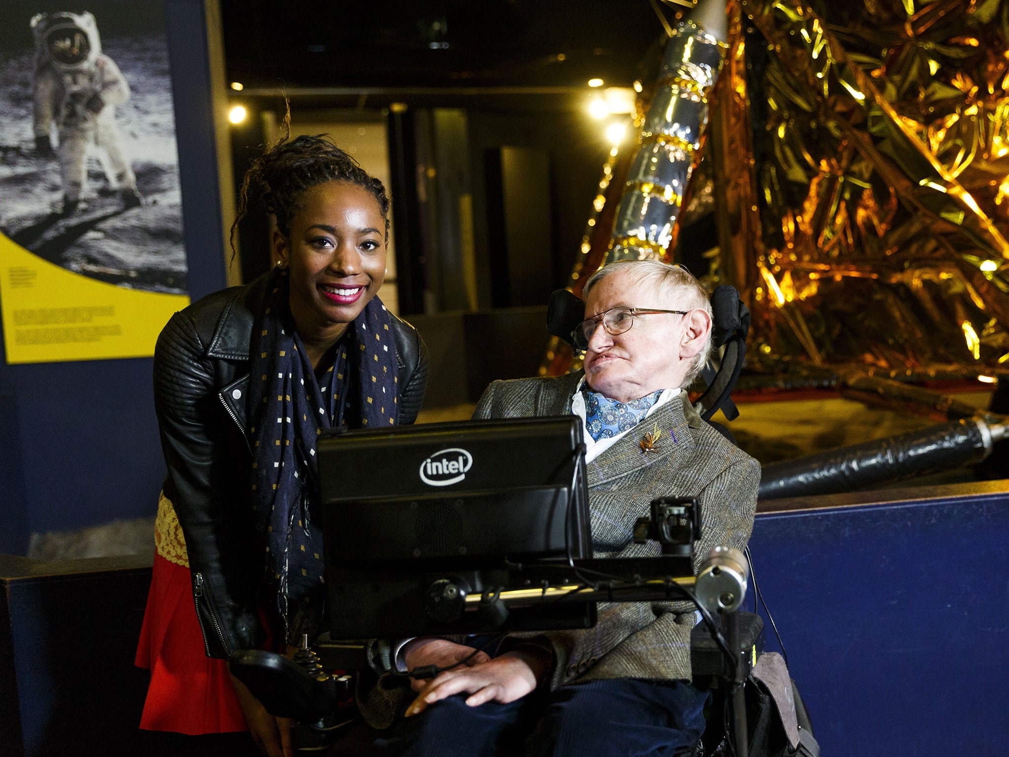 Professor Stephen Hawking with Adaeze Uyanwah yesterday
