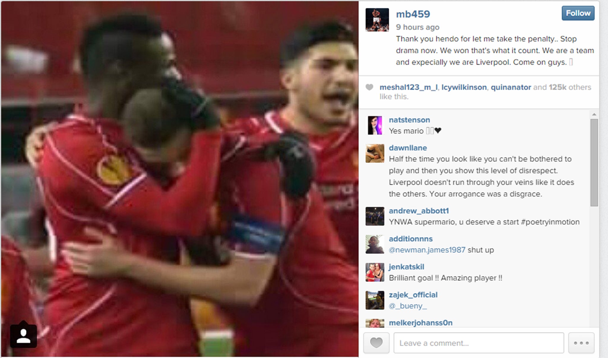 Mario Balotelli's post to Instagram