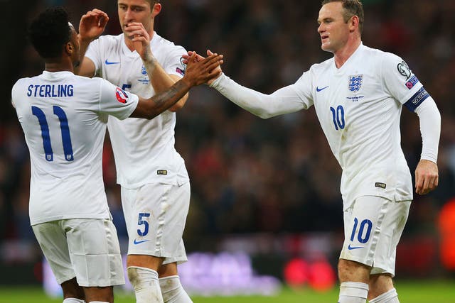 Wayne Rooney celebrates a goal for England