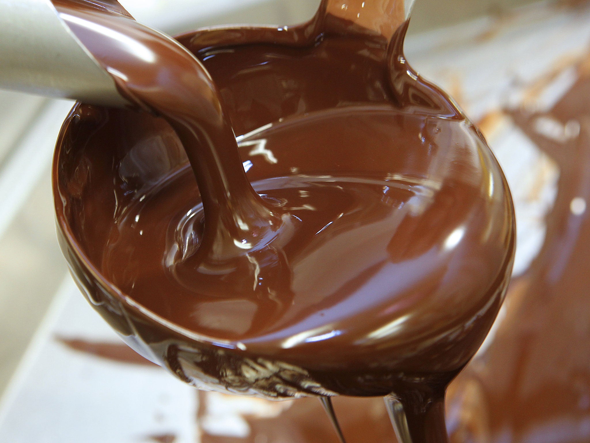 Melted chocolate is poured