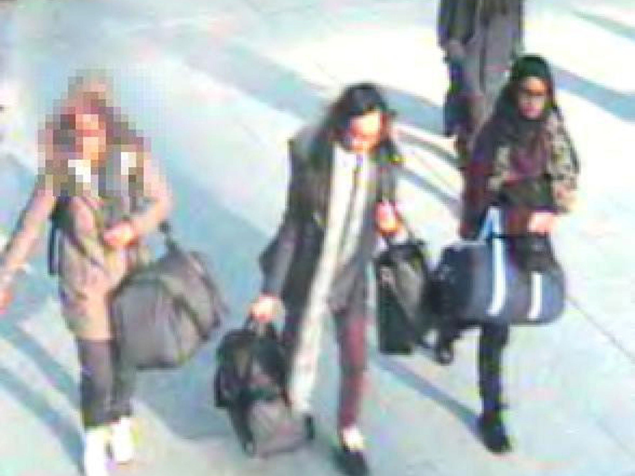 CCTV shows the three girls at Gatwick airport
