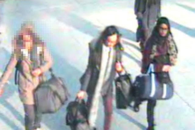 CCTV show the un-named 15-year-old, Kadiza Sultana,16, and Shamima Begum,15, at Gatwick airport