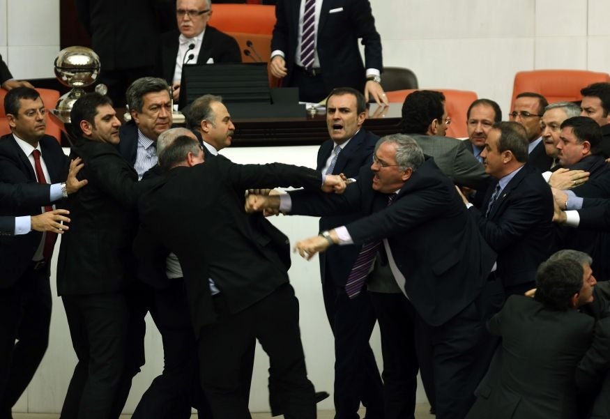 MPs scuffle during the second fight this week