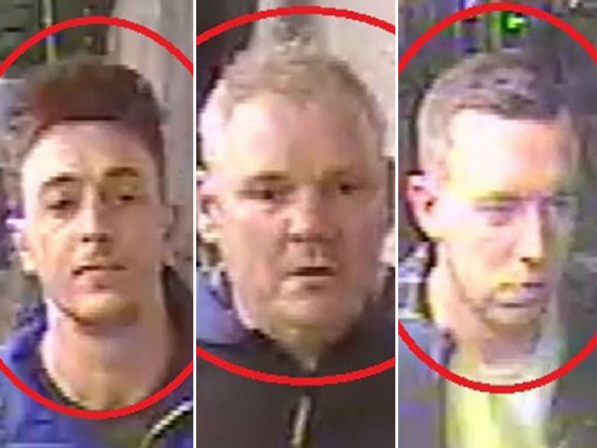 Undated handout CCTV images of three Chelsea football fans they believe were involved in an allegedly racist incident on a Paris Metro train.