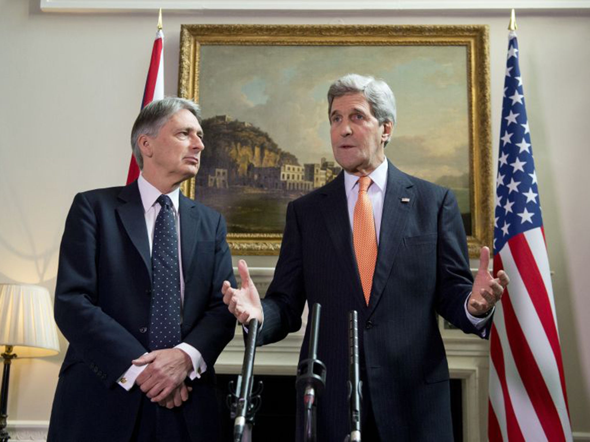 Philip Hammond and John Kerry in London on Saturday