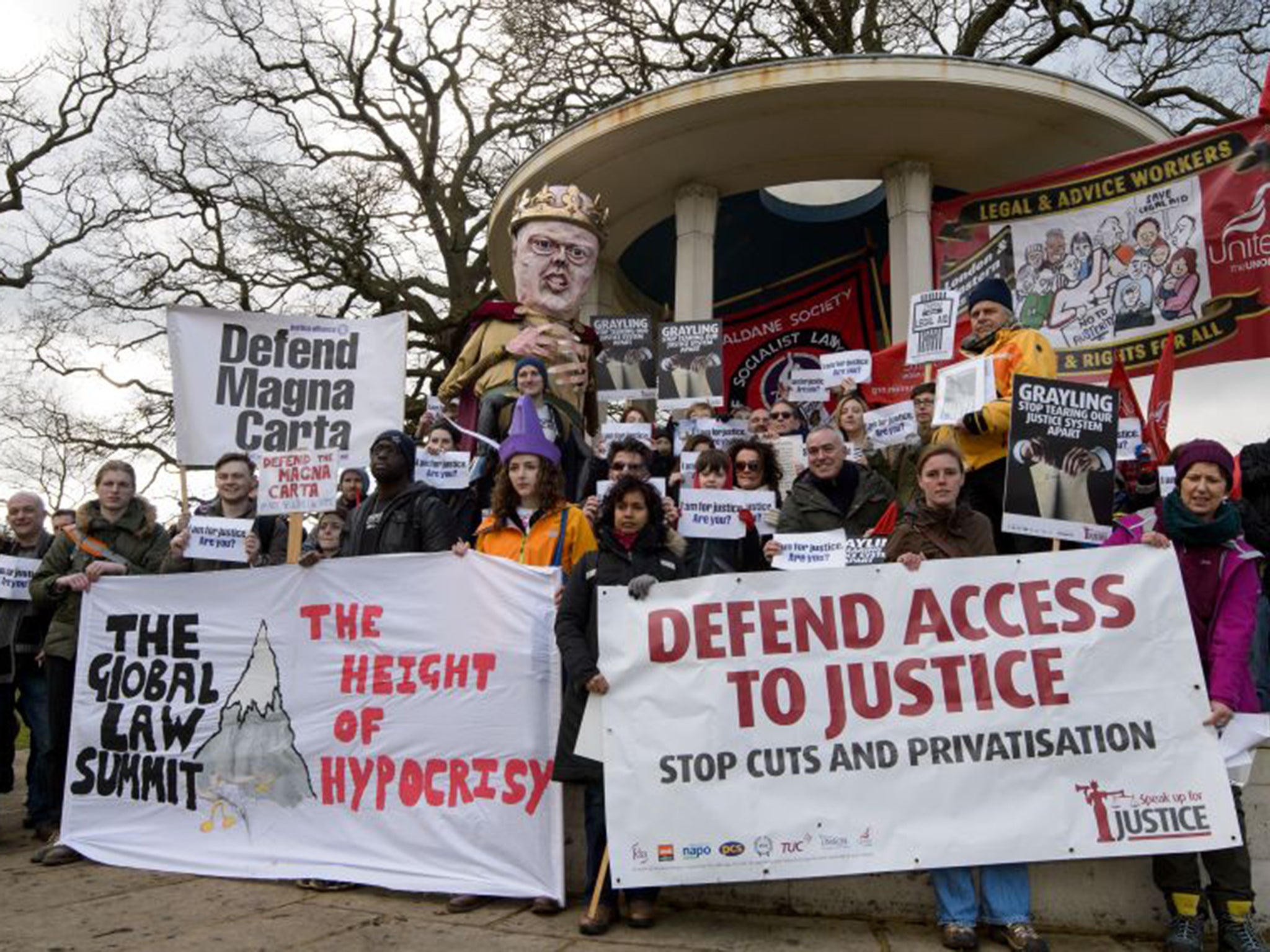 The Justice Alliance gathered at Runnymede in Surrey yesterday, in protest at what it sees as the undermining of the principle of justice for all