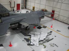 Student pilot lands F16 jet after mid-air collision during mock chase