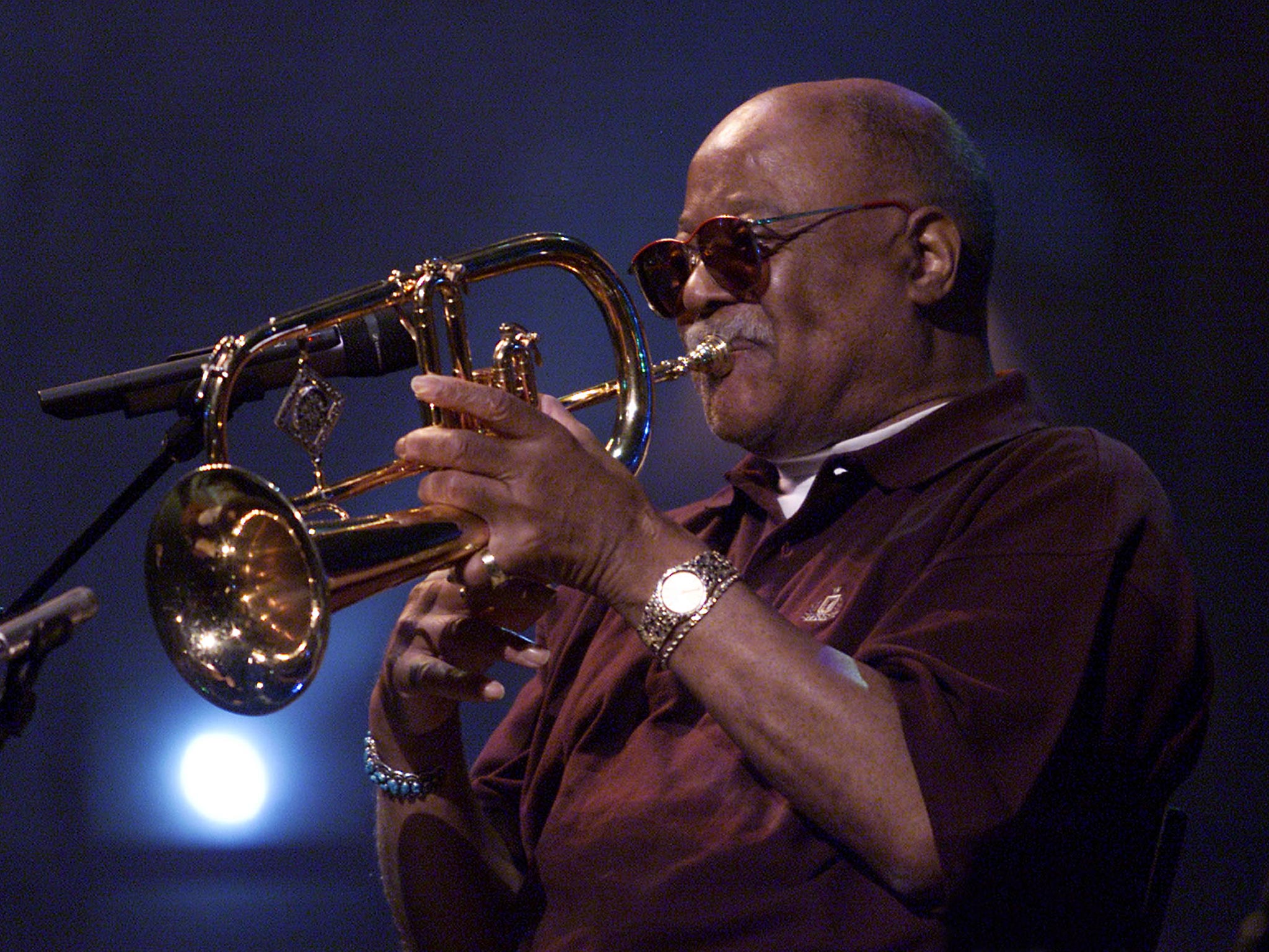 Jazz trumpeter Clark Terry rehearsing before a performance in 2001