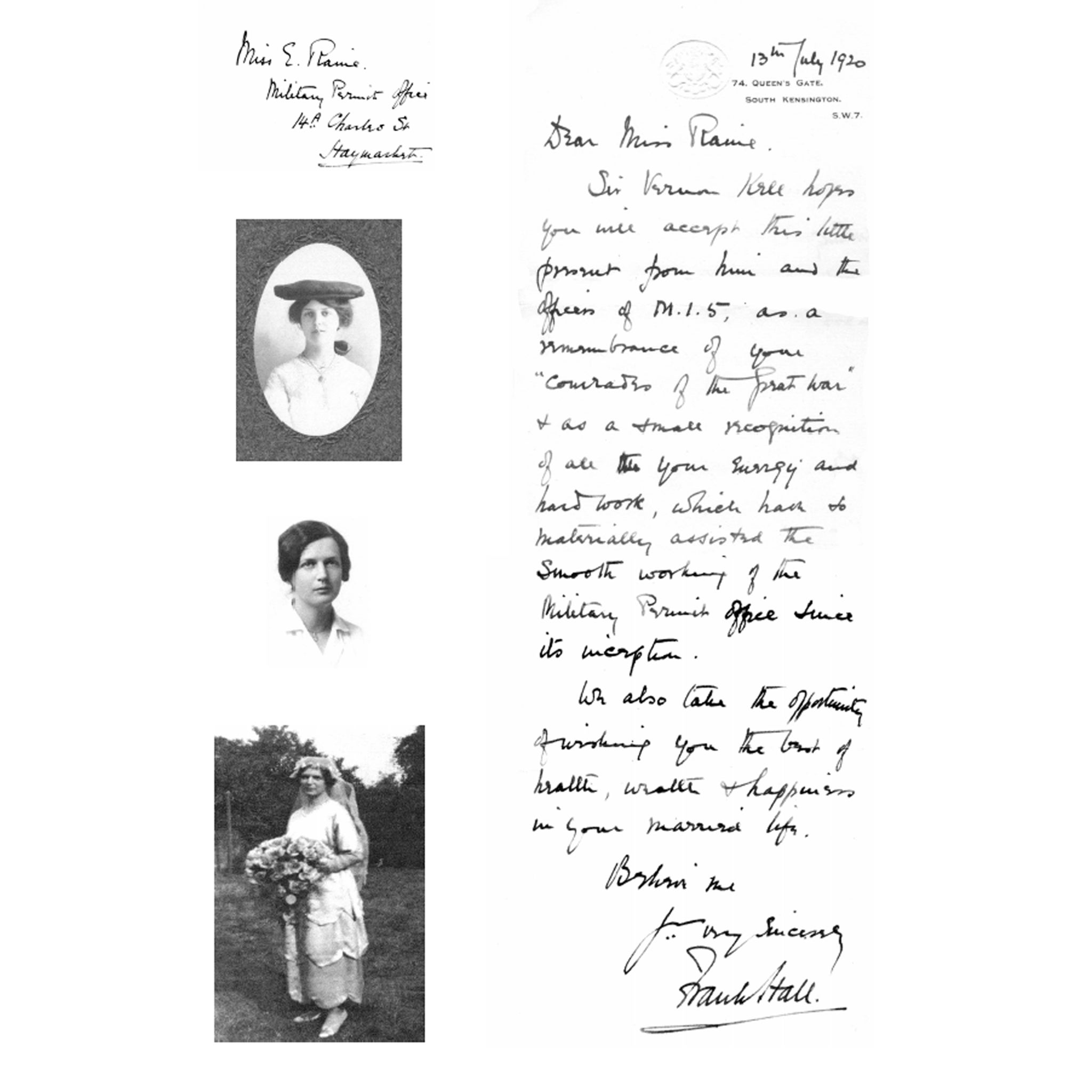 The letter from Frank Hall which mentions her leaving gift