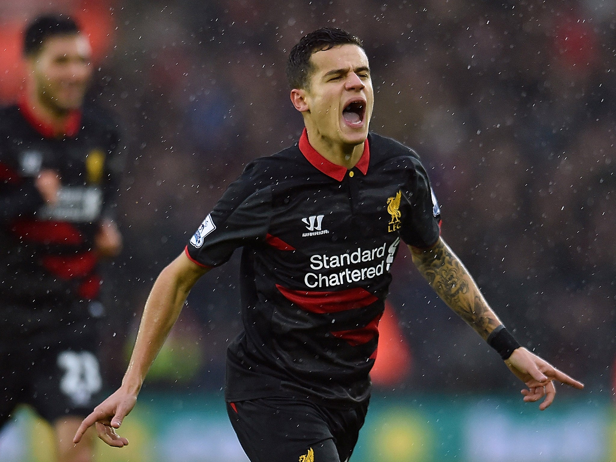 Coutinho celebrates his goal against Southampton