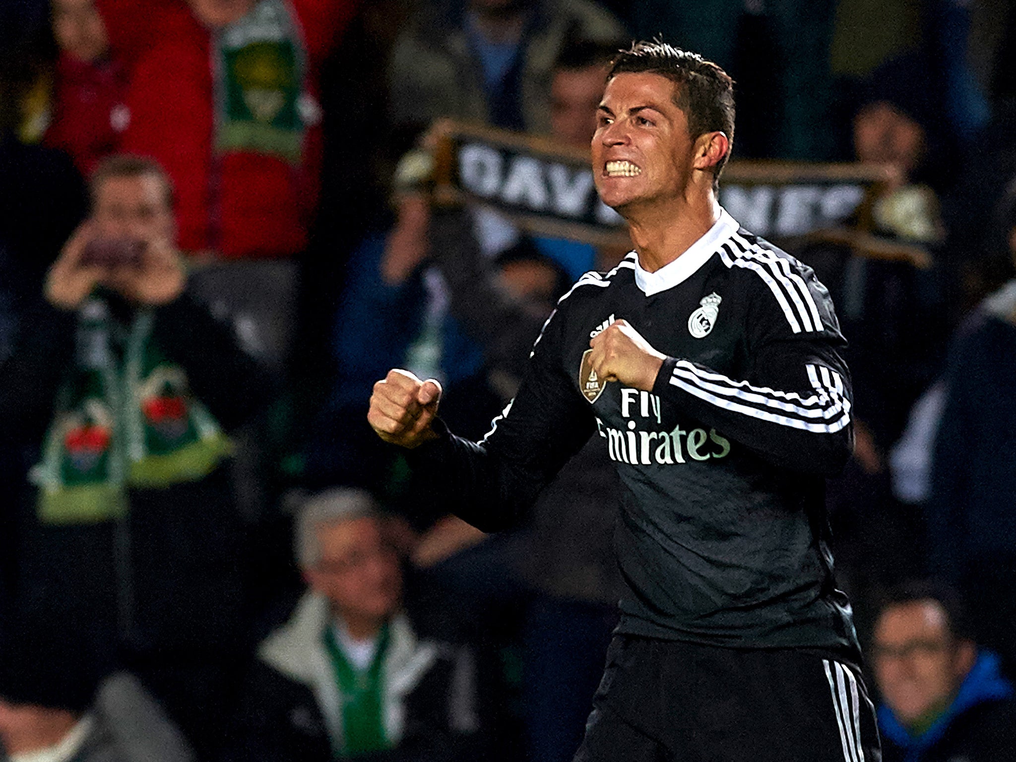 Cristiano Ronaldo of Real Madrid celebrates after scoring during the La Liga match against Elche