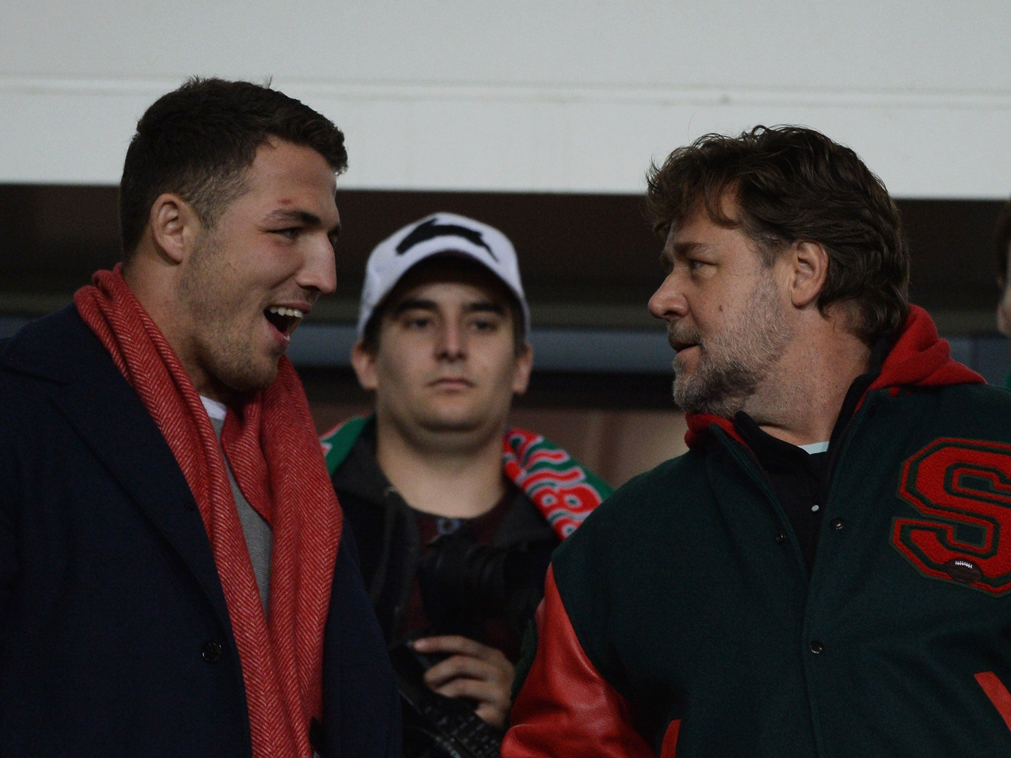 Burgess speaks with Rabbitohs co-owner Crowe