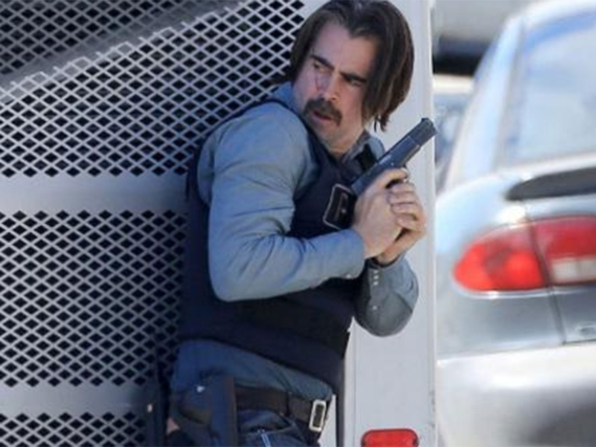 Colin Farrell in action mode in series two of True Detective