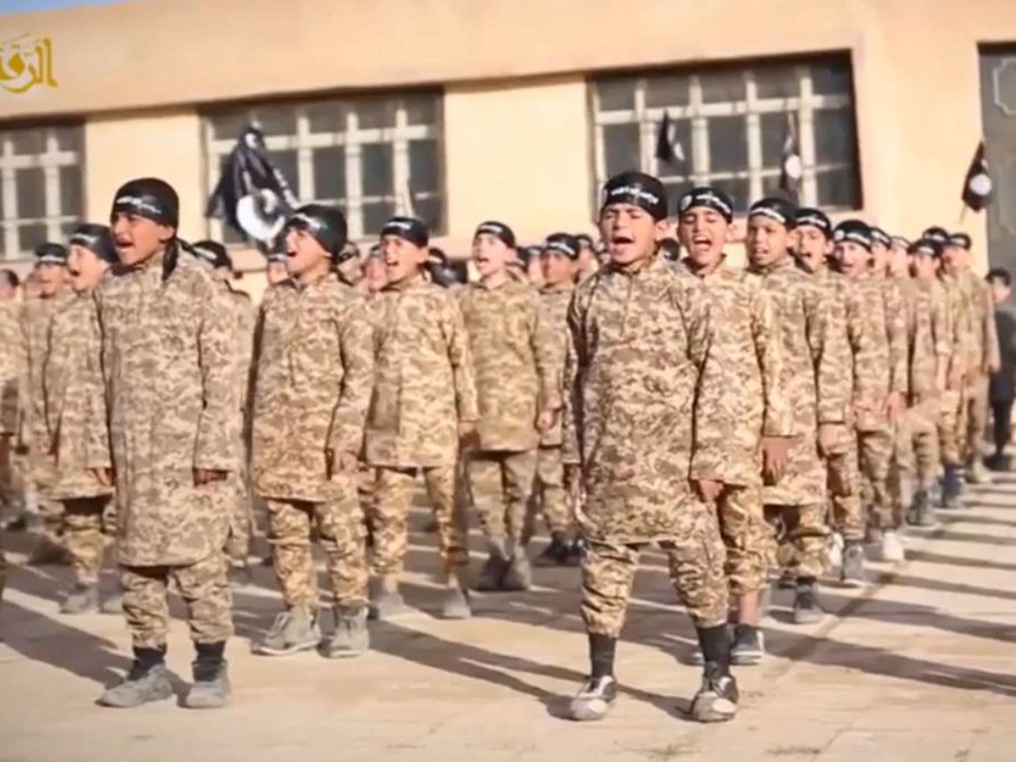 &#13;
A still of an Isis video called ‘Al-Farouq Institute for Cubs’ claiming to show a children's terror training camp&#13;