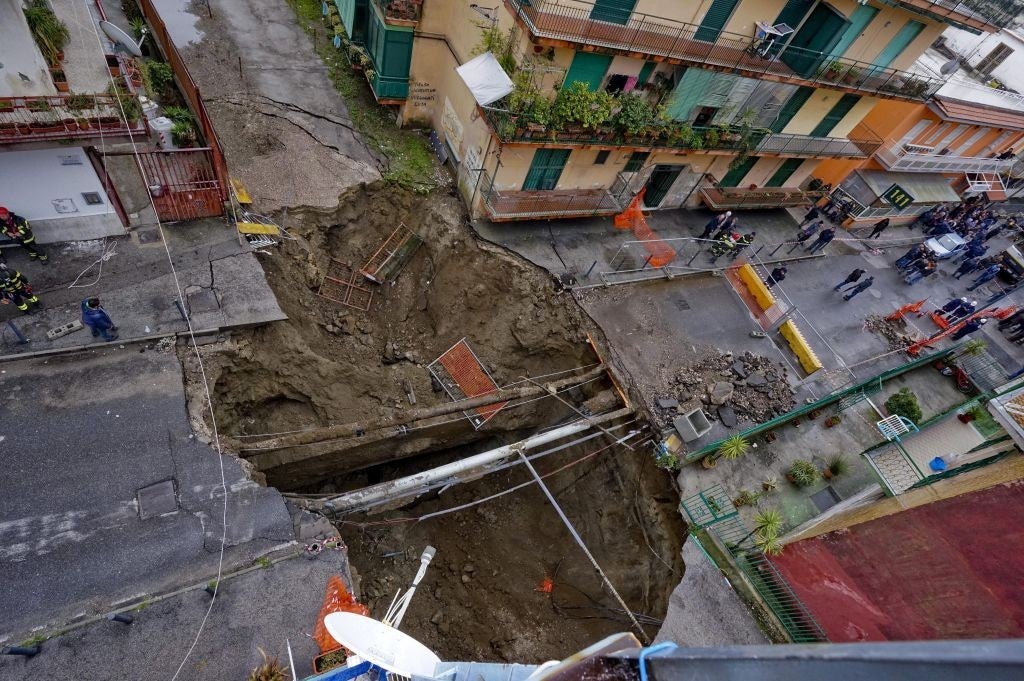 A sinkhole in a residential area of Napoli, Italy