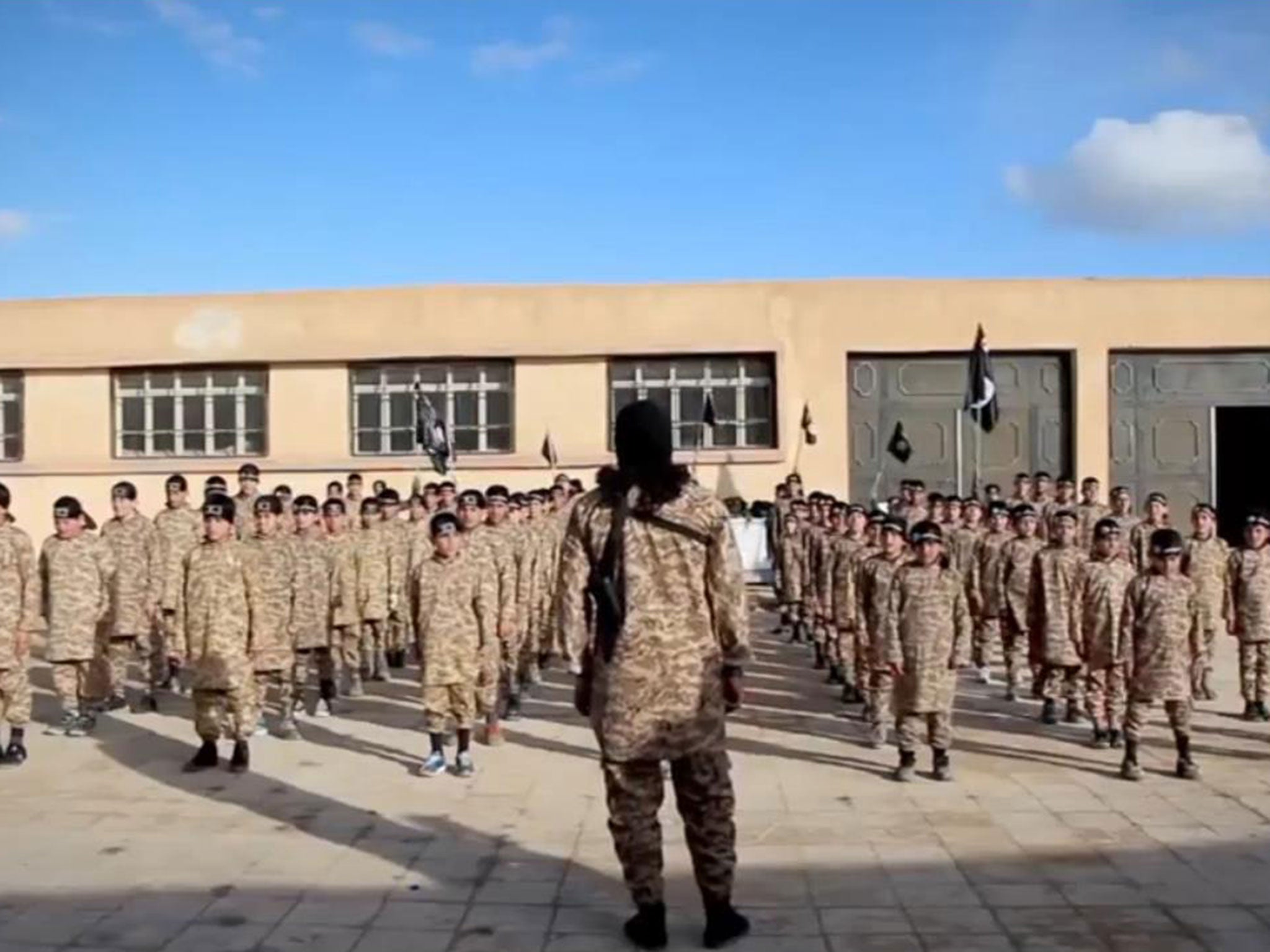 A still of an Isis video called "Al-Farouq Institute for Cubs" claiming to show a children's terror training camp