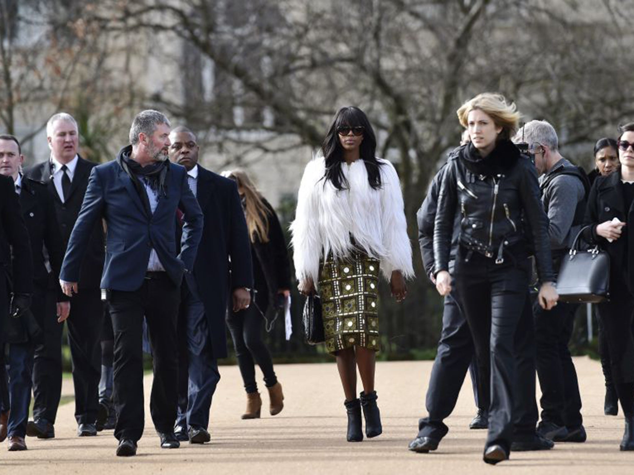 Model Naomi Campbell arrives for the Burberry autumn/winter 2015 collection