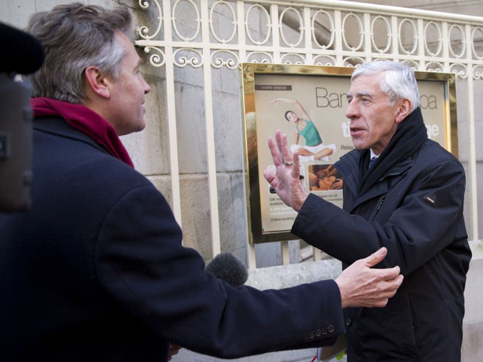 Jack Straw meets journalists as he arrives at Millbank Studios to carry out interviews over the cash for access scandal