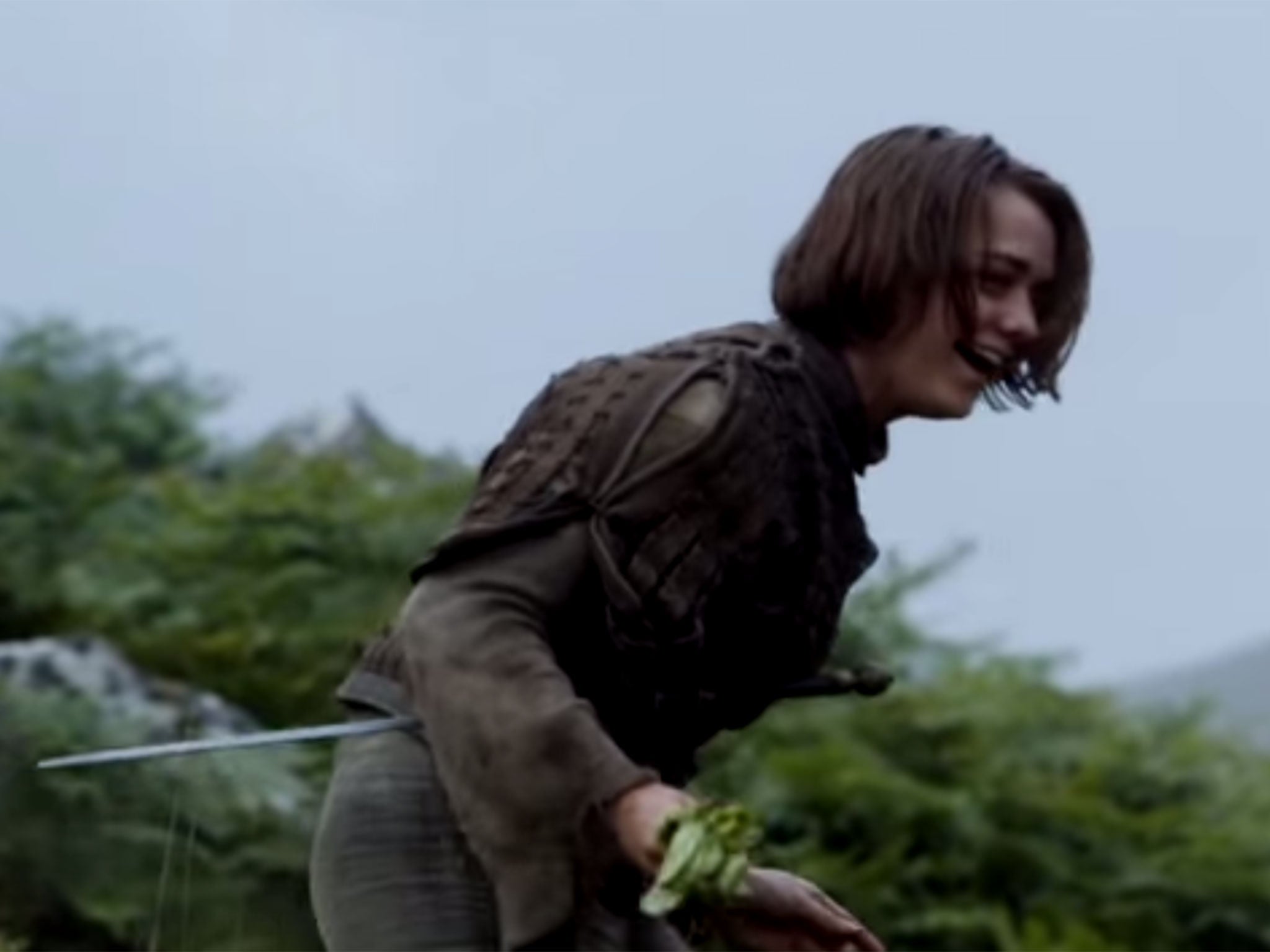 Maisie Williams stumbles on some steps as Arya Stark in Game of Thrones season four