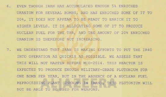 Part of the leaked document stating that uranium is used for fuel