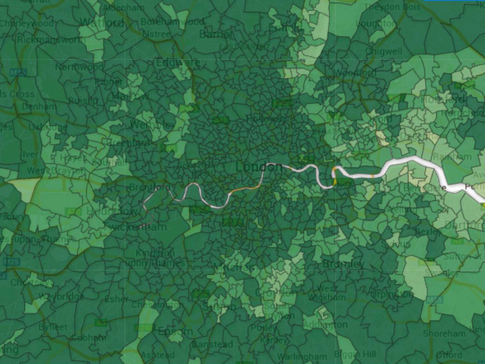 An ONS heat map of house prices in Greater London