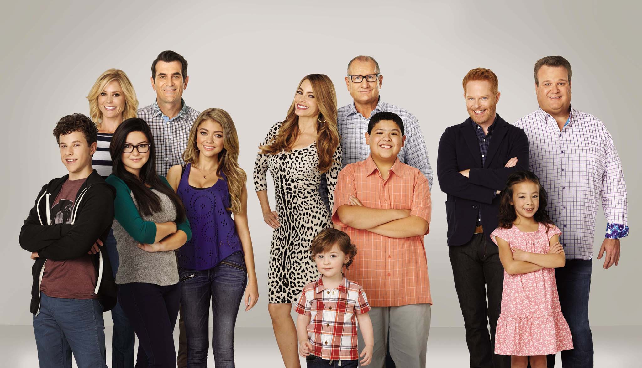 The cast of Modern Family, now in its sixth season; Claire (Julie Bowen) is second from left