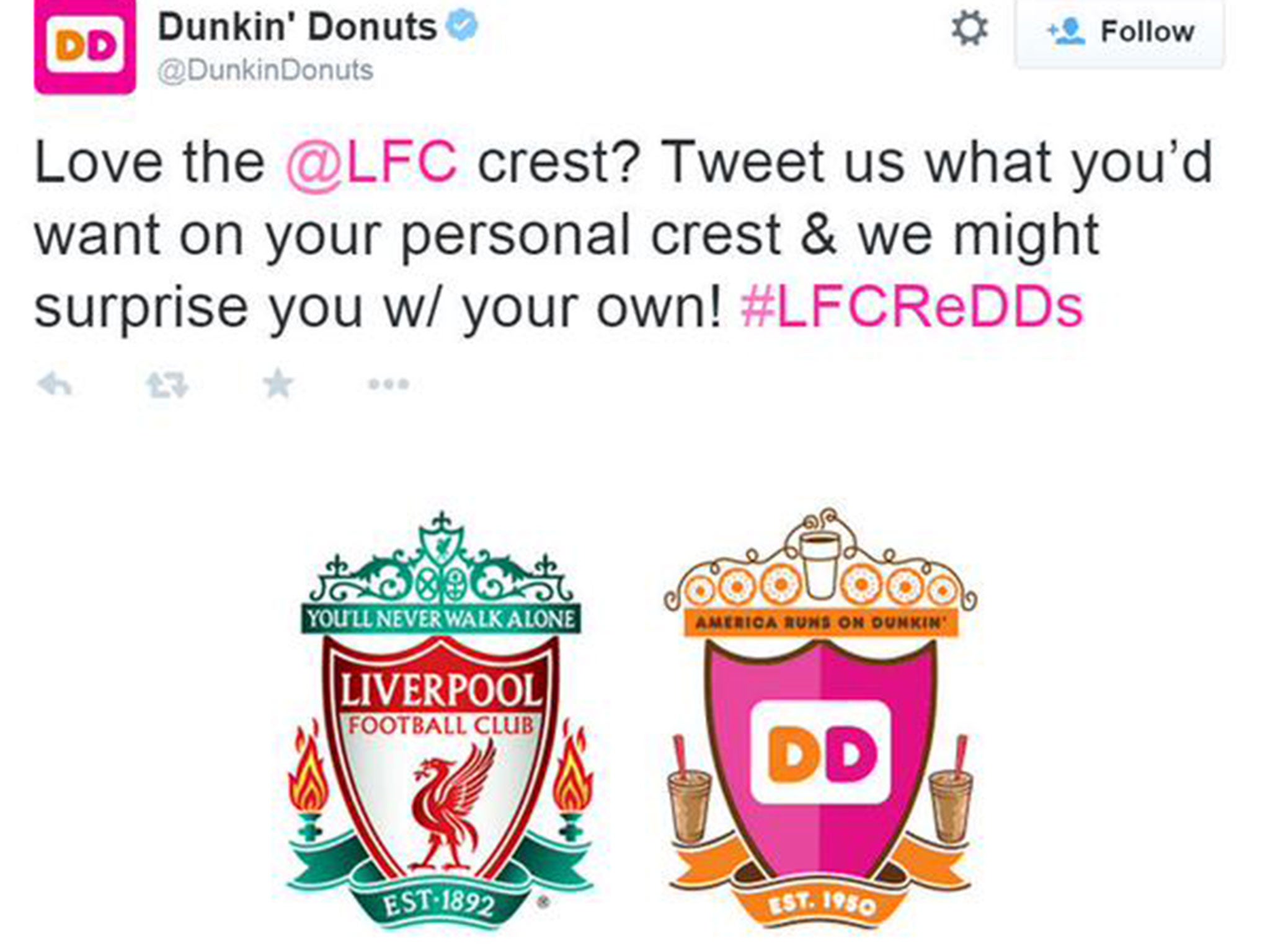 Dunkin' Donuts posted this tweet before later deleting it and apologising