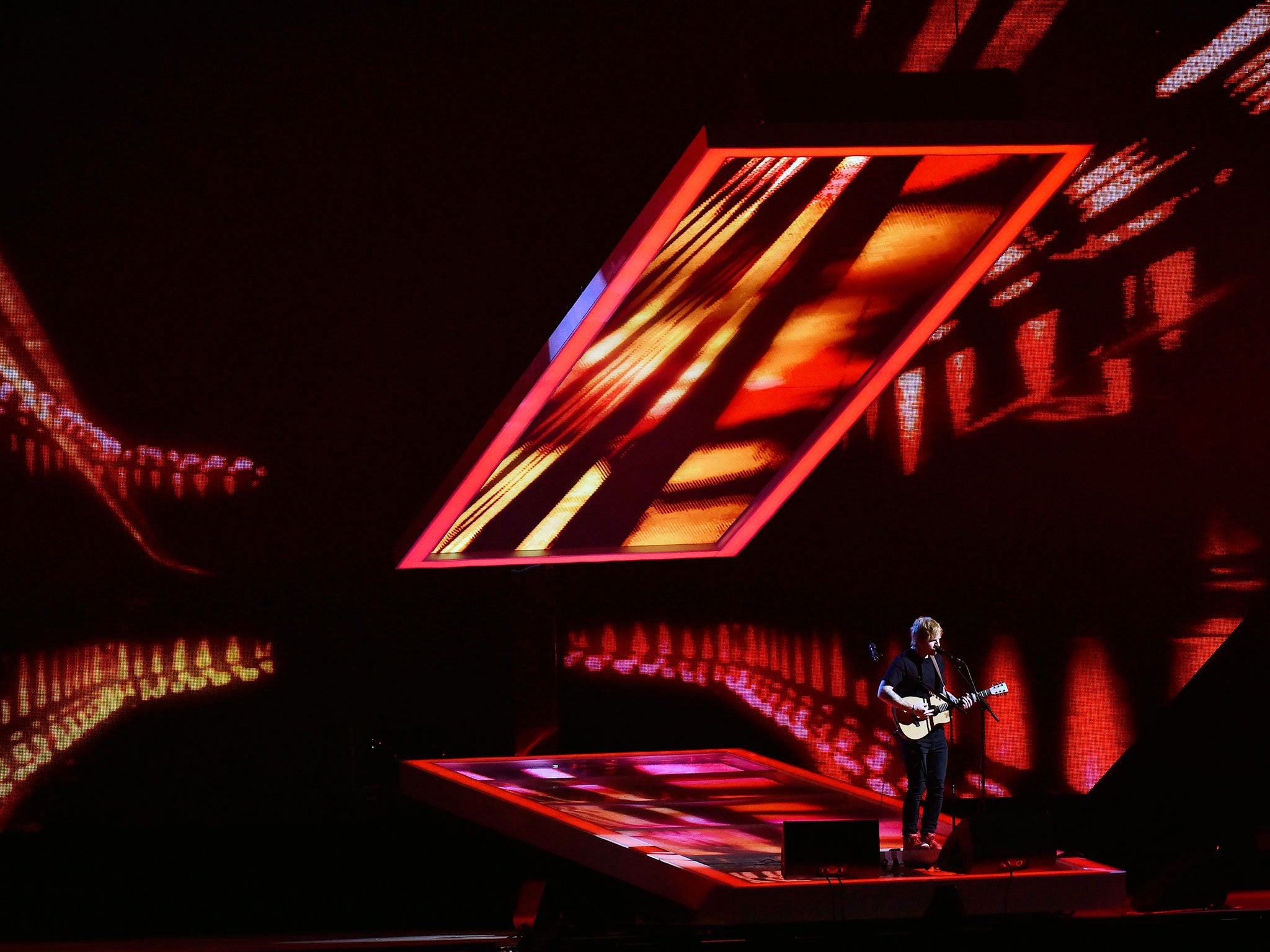 Ed Sheeran performs during the BRIT music awards at the O2 Arena in Greenwich, London