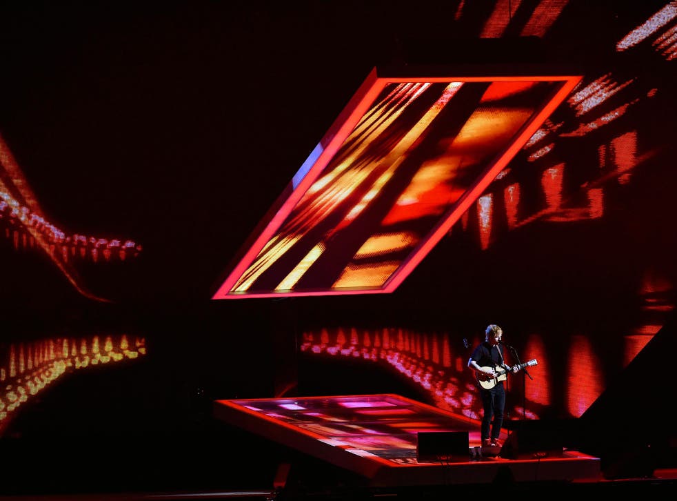Ed Sheeran performs during the BRIT music awards at the O2 Arena in Greenwich, London  