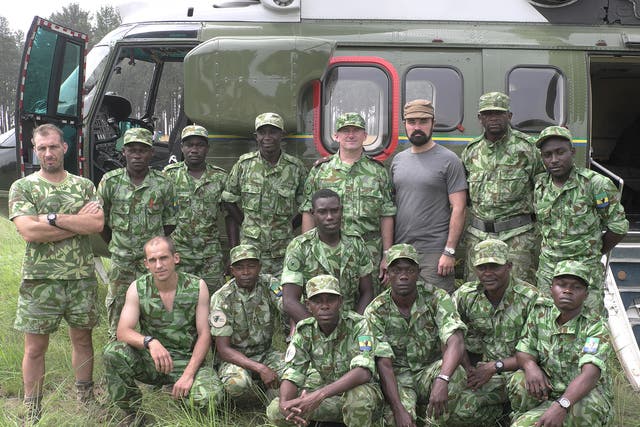 Evgeny Lebedev with an elite Gabonese ranger team