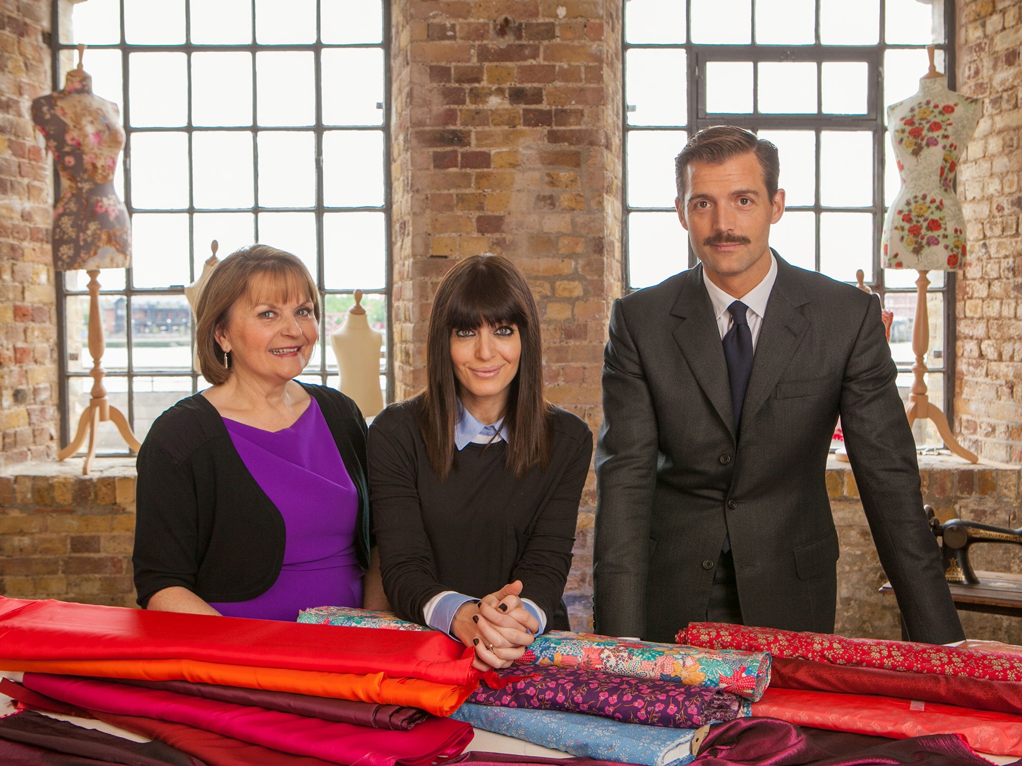 Material world: May Martin, Claudia Winkleman and Patrick Grant in ‘The Great British Sewing Bee’