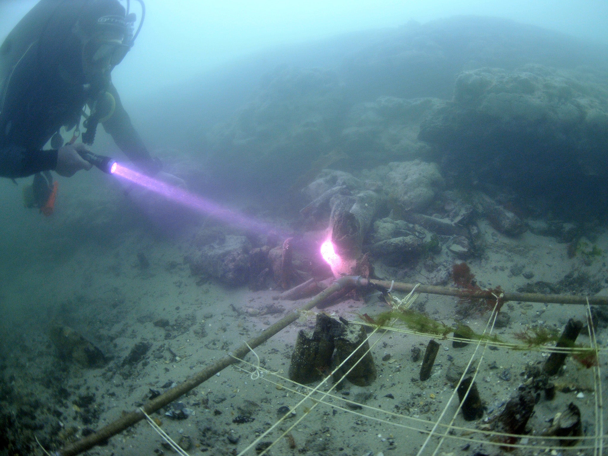 Divers at Bouldnor Cliff underwater site in the Solent off the Isle of Wight, where the silt sample containing the einkorn DNA was found