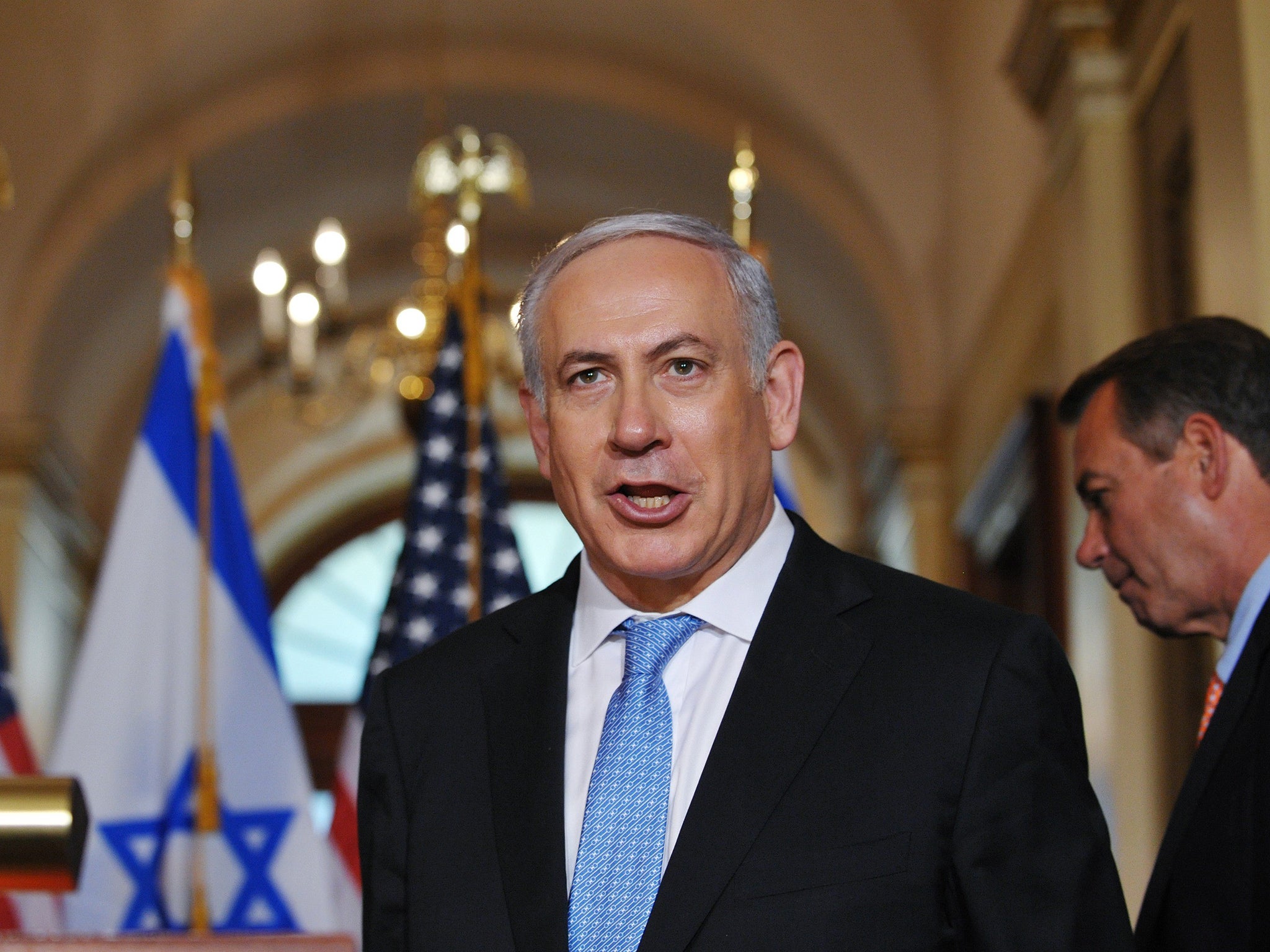 Israeli Prime Minister Benjamin Netanyahu after an adress to a joint session of Congress in the US