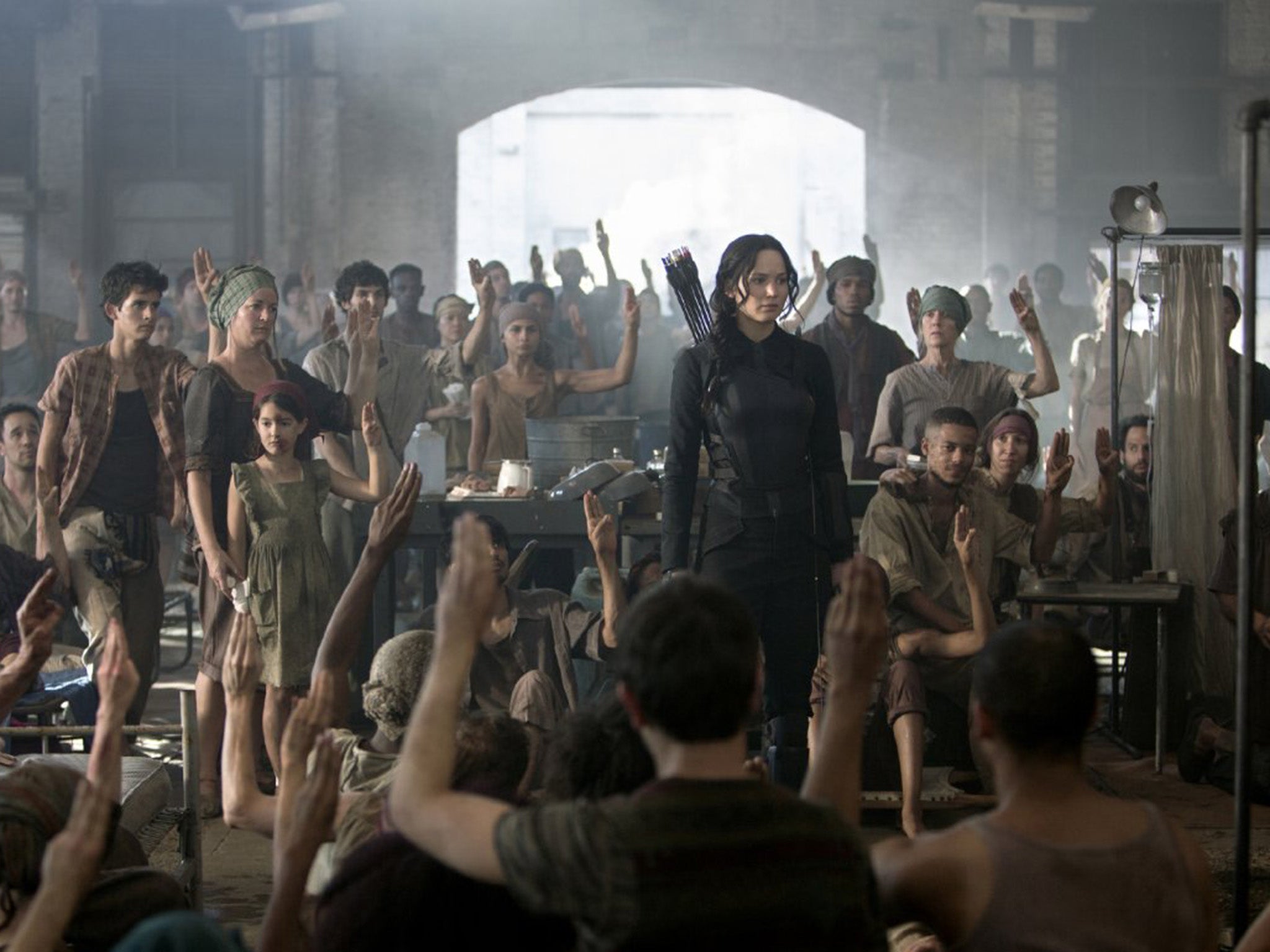 Jennifer Lawrence as Katniss Everdeen in Mockingjay Part 1