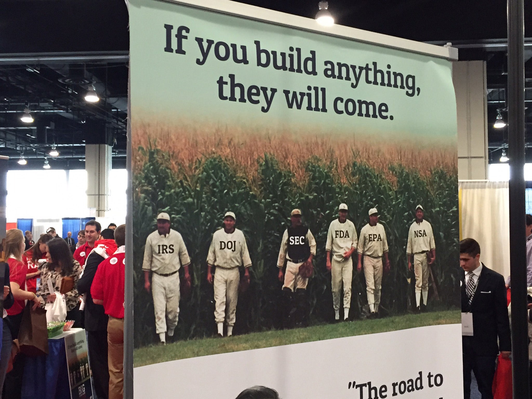 A conservative sign playing off the movie Field of Dreams and promoting smaller government, a popular topic at CPAC.