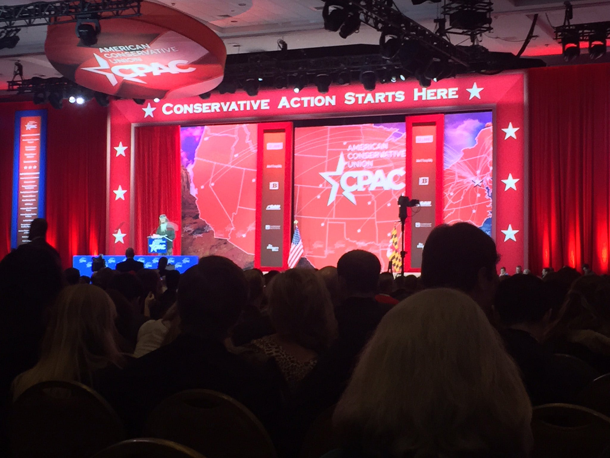 The CPAC stage from which all the major politicians who came to the convention spoke.