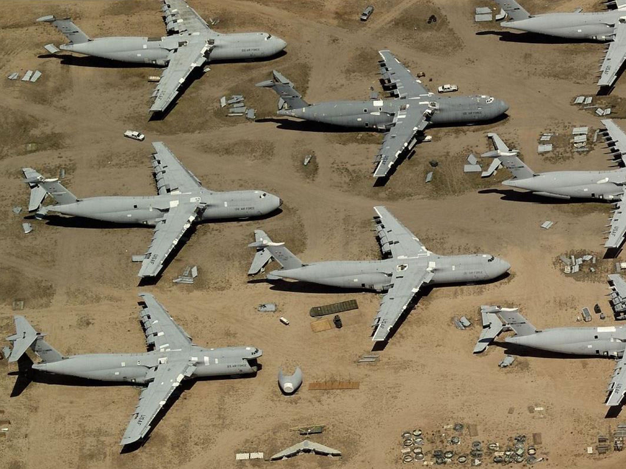 Planes being taken apart for scrap at the Davis-Monthan Air Force Base in Arizona
