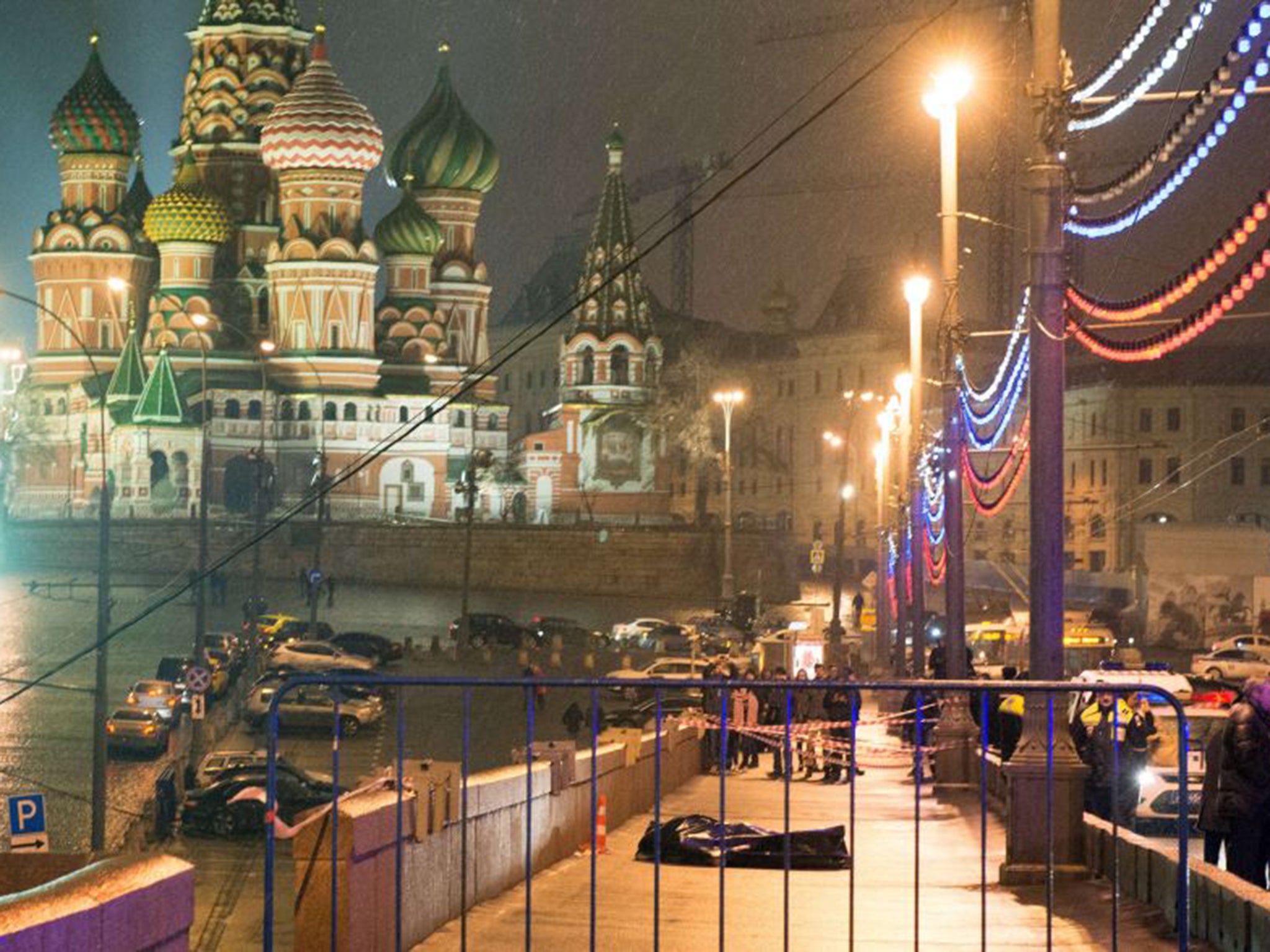On the bridge: Boris Nemtsov was shot close to the Kremlin on Friday night