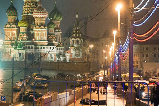 On the bridge: Boris Nemtsov was shot close to the Kremlin on Friday night